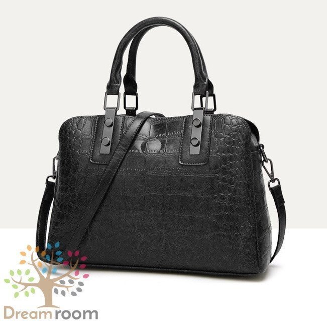 classic クロコ 型押し レザーボストン BAG 【ブラック】ハンドバッグ ショルダーバッグ 海外セレブ K-063-3
