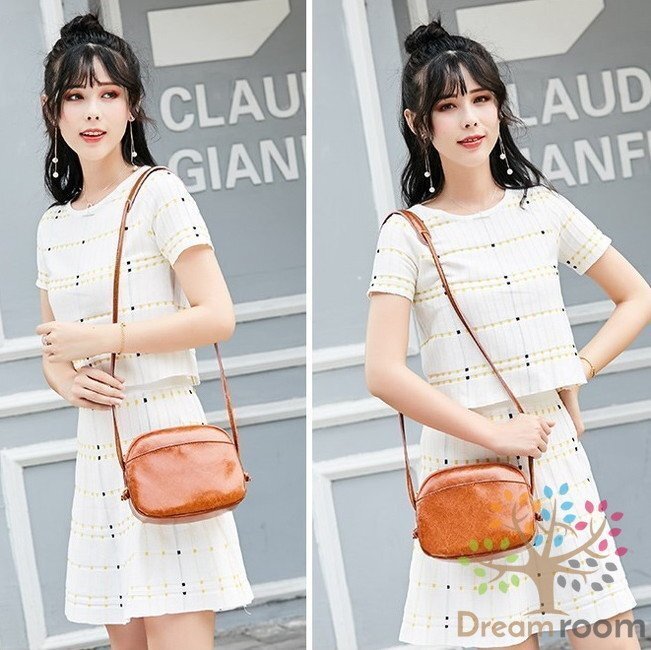 classic ミニラウンド ショルダーBAG 【ブラウン】革 ハンドバッグ ショルダー チェーン 海外セレブ K-070-3