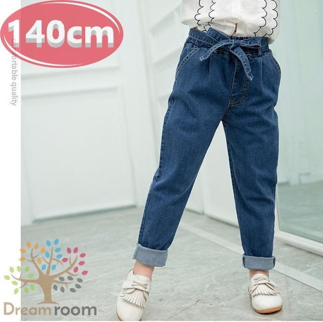 [140cm] roll выше высокий талия Denim брюки ребенок одежда девочка мужчина boys Denim Корея ребенок одежда 