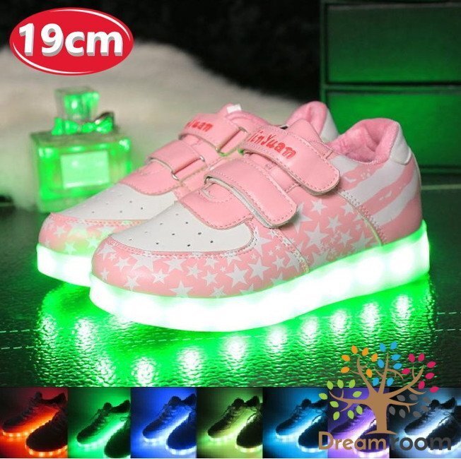 kids 7色に光る☆LED ライトアップ スニーカー 【ピンクスター 19cm】 韓國子供服 キッズ シューズ 子供用 男女