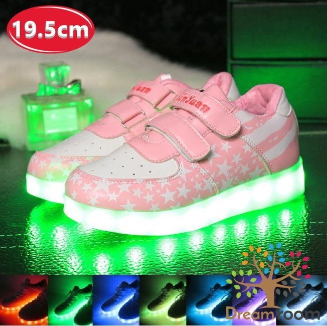 kids 7色に光る☆LED ライトアップ スニーカー 【ピンクスター 19.5cm】 韓國子供服 キッズ シューズ 子供用 男女