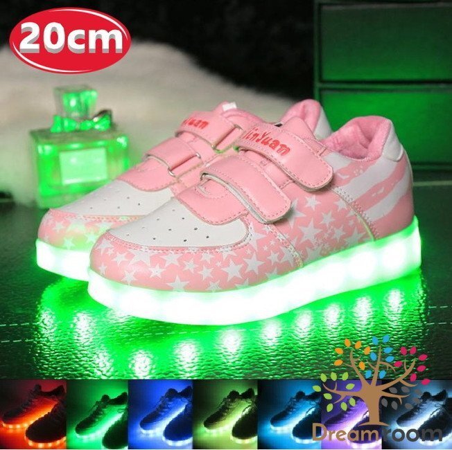 kids 7色に光る☆LED ライトアップ スニーカー 【ピンクスター 20cm】 韓國子供服 キッズ シューズ 子供用 男女