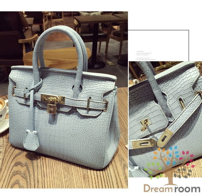 高品質(zhì)PU レザー クロコ型押し 2way ハンドバッグ ショルダー BAG【ブラックL 30cm】 K-103-2