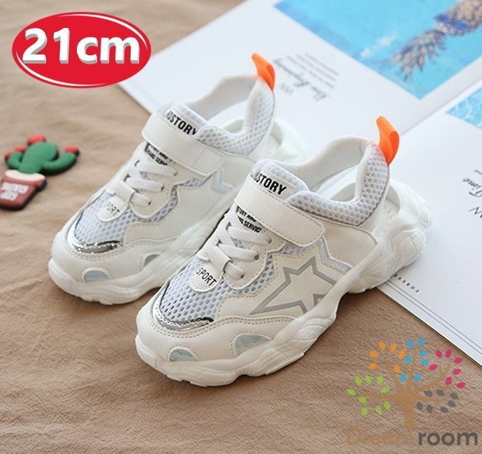 kids 滑り止め付き！メッシュ スニーカーサンダル 【ホワイト 21cm】 韓國(guó)子供服 キッズ ビーチサンダル 子供用 女の子