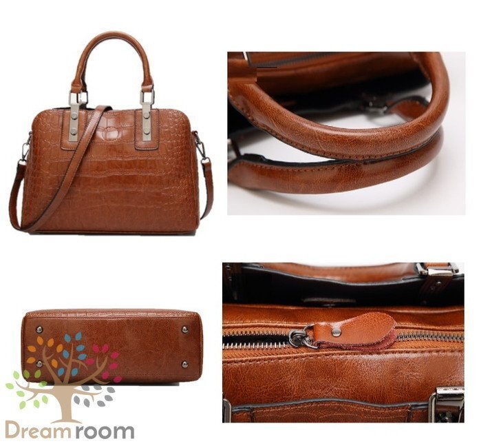 classic クロコ 型押し レザーボストン BAG 【ブラック】ハンドバッグ ショルダーバッグ 海外セレブ K-063-3