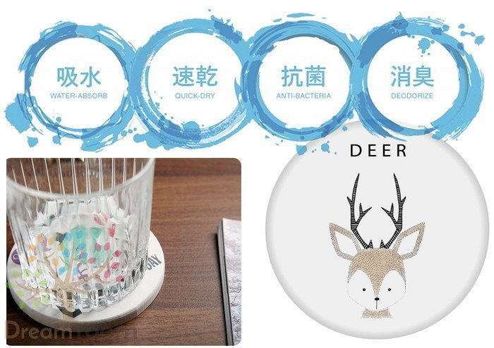 056-04 吸水力抜群 速干性 珪藻土 かわいい コースター 丸 シカ DEER 速干 水滴を素早く吸収☆