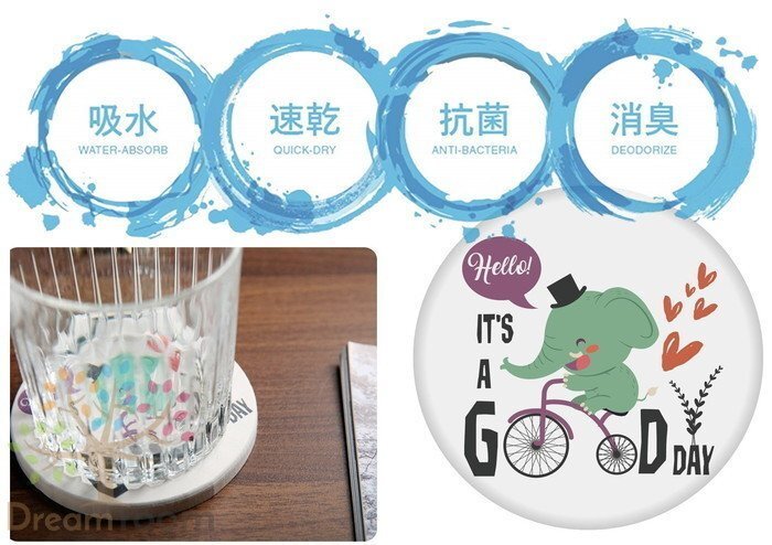 056-06 吸水力抜群 速干性 珪藻土 かわいい コースター 丸 象 速干 水滴を素早く吸収☆