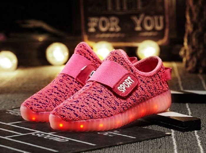 kids 7色に光る☆LED ライトアップ MIXツイードスニーカー 【ピンク 22cm】 韓國(guó)子供服 キッズ シューズ 子供用 男女