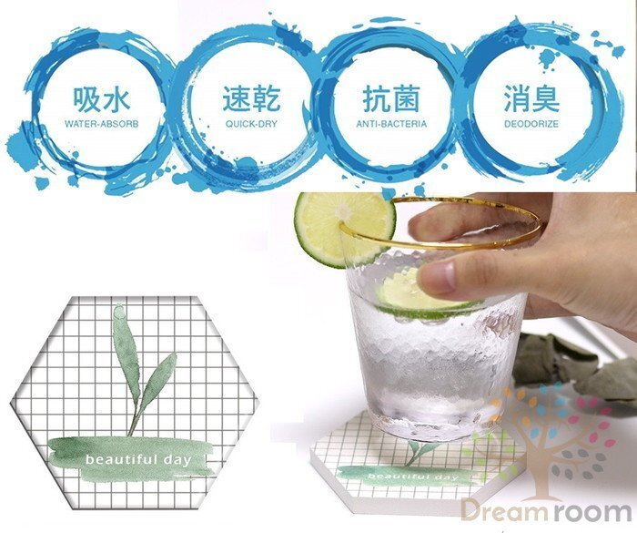 055-07 吸水力抜群 速干性 珪藻土 かわいい コースター 六角形 リーフ 速干 水滴を素早く吸収☆