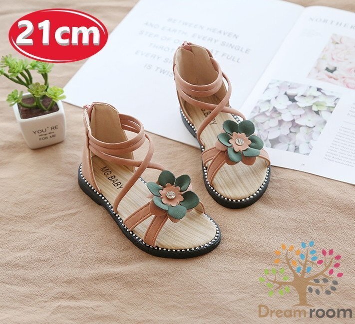 kids 一輪フラワー 編み上げ サンダル 【ピンク 21cm】 韓國子供服 キッズ ビーチサンダル フォーマル 女の子