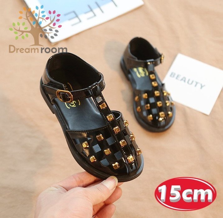 kids スタッズ グラディエーター シューズ アンクル サンダル【ブラック 15cm】 韓國子供服 キッズ サンダル 子供用 女の子