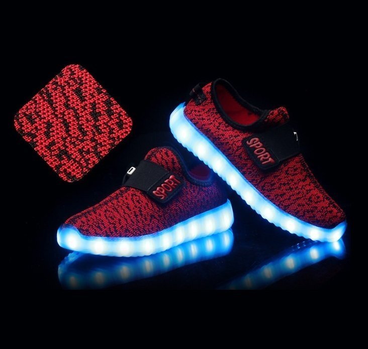 kids 7色に光る☆LED ライトアップ MIXツイードスニーカー 【レッド 19.5cm】 韓國(guó)子供服 キッズ シューズ 子供用 男女