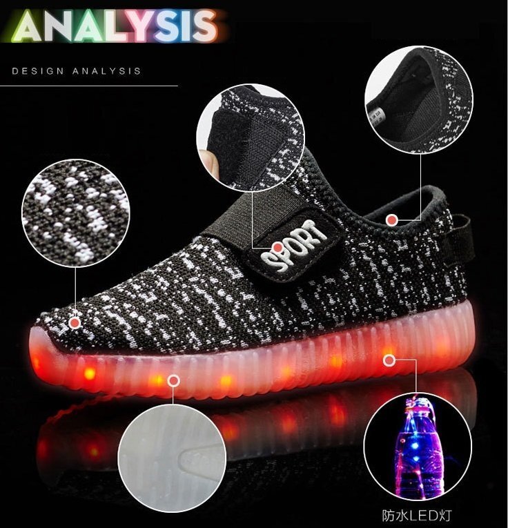 kids 7色に光る☆LED ライトアップ MIXツイードスニーカー 【イエロー 19.5cm】 韓國子供服 キッズ シューズ 子供用 男女