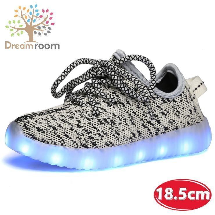 kids 7色に光る☆LED ライトアップ MIXツイードスニーカー 靴紐type 【グレー 18.5cm】 韓國(guó)子供服 キッズ シューズ 子供用 男女
