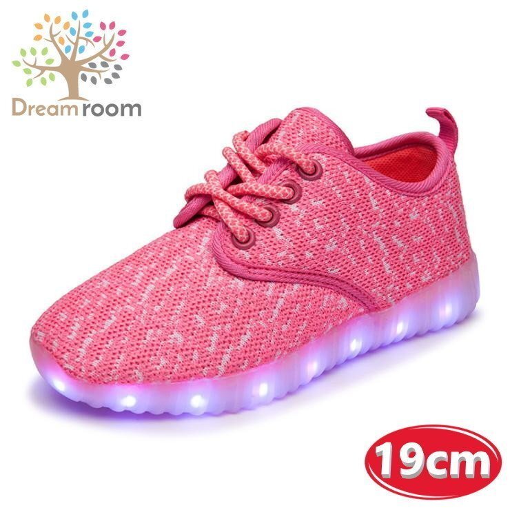 kids 7色に光る☆LED ライトアップ MIXツイードスニーカー 靴紐type 【ピンク 19cm】 韓國(guó)子供服 キッズ シューズ 子供用 男女
