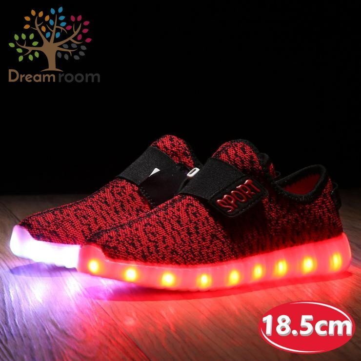 kids 7色に光る☆LED ライトアップ MIXツイードスニーカー 【レッド 18.5cm】 韓國子供服 キッズ シューズ 子供用 男女