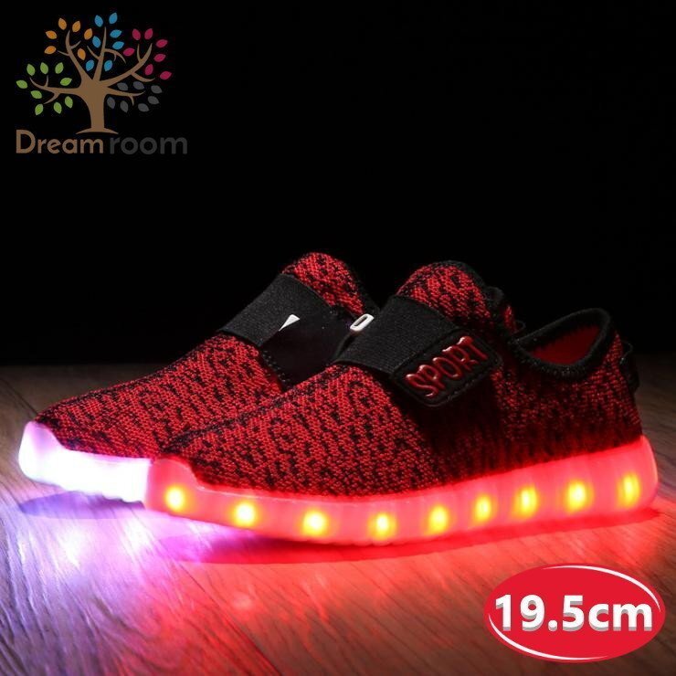 kids 7色に光る☆LED ライトアップ MIXツイードスニーカー 【レッド 19.5cm】 韓國(guó)子供服 キッズ シューズ 子供用 男女