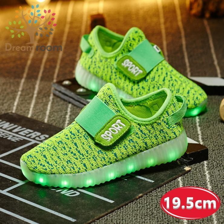 kids 7色に光る☆LED ライトアップ MIXツイードスニーカー 【グリーン 19.5cm】 韓國子供服 キッズ シューズ 子供用 男女
