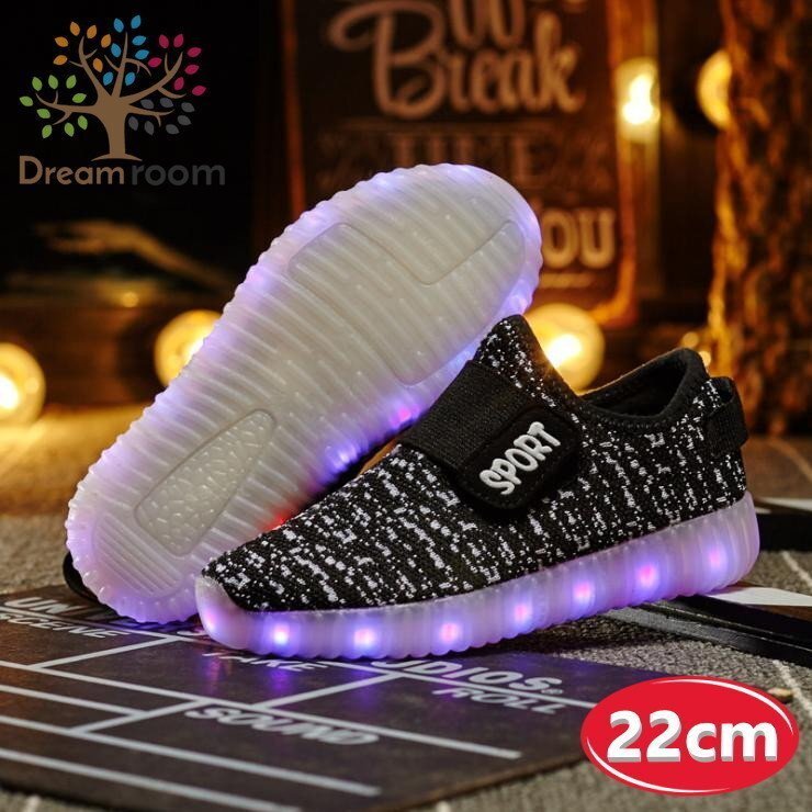 kids 7色に光る☆LED ライトアップ MIXツイードスニーカー 【ブラック 22cm】 韓國子供服 キッズ シューズ 子供用 男女
