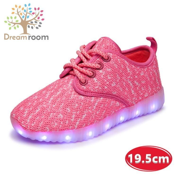 kids 7色に光る☆LED ライトアップ MIXツイードスニーカー 靴紐type 【ピンク 19.5cm】 韓國(guó)子供服 キッズ シューズ 子供用 男女