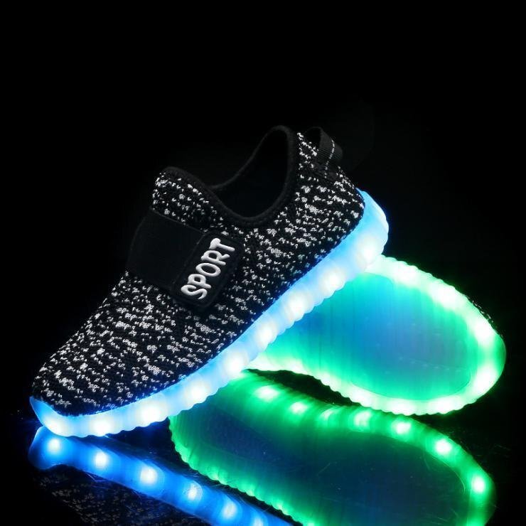 kids 7色に光る☆LED ライトアップ MIXツイードスニーカー 【ブラック 19.5cm】 韓國子供服 キッズ シューズ 子供用 男女
