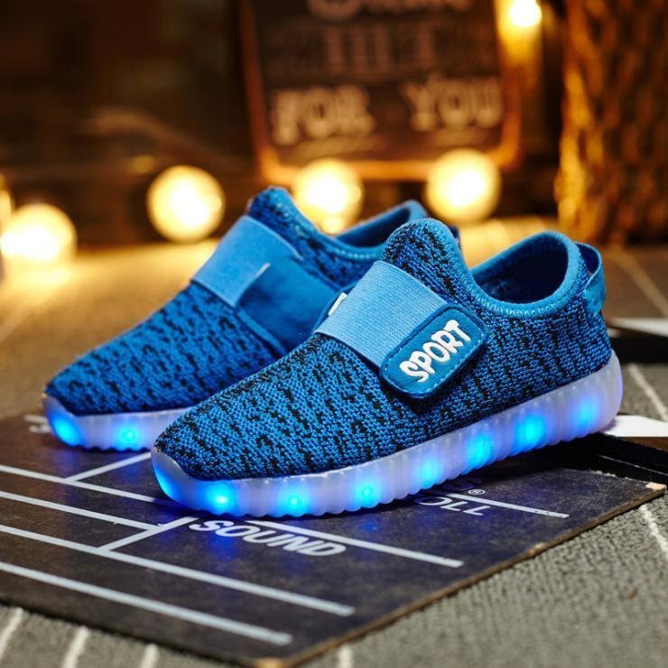 kids 7色に光る☆LED ライトアップ MIXツイードスニーカー 【ブルー 18cm】 韓國(guó)子供服 キッズ シューズ 子供用 男女