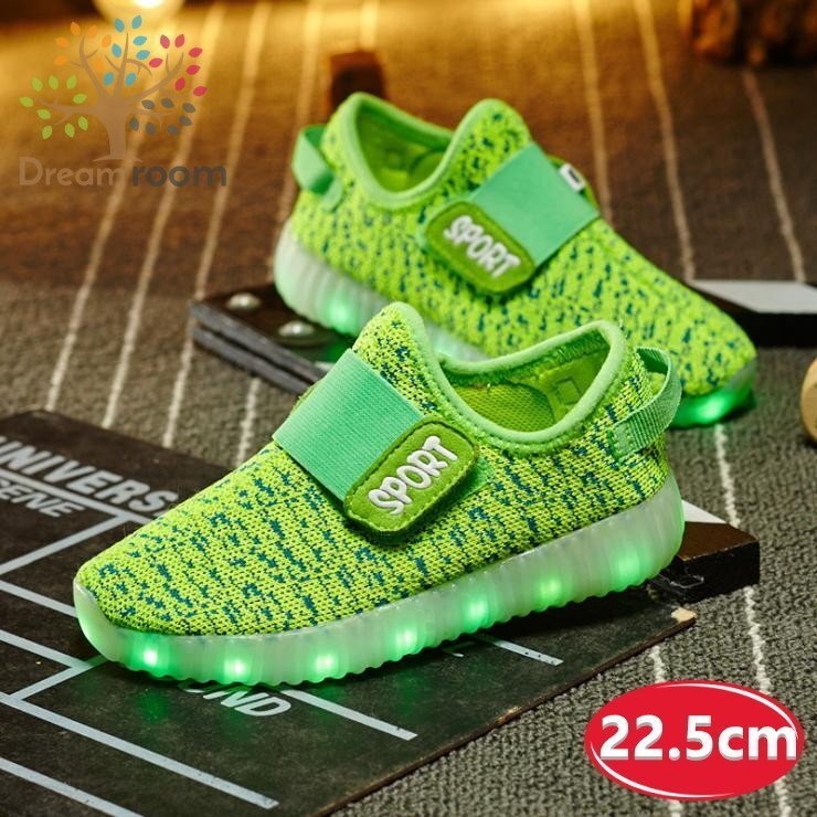 kids 7色に光る☆LED ライトアップ MIXツイードスニーカー 【グリーン 22.5cm】 韓國子供服 キッズ シューズ 子供用 男女