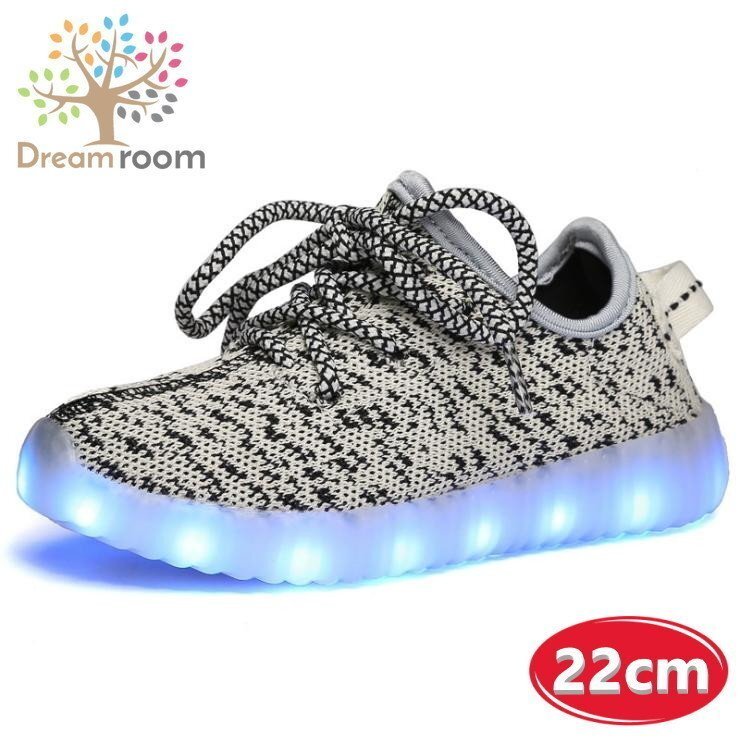 kids 7色に光る☆LED ライトアップ MIXツイードスニーカー 靴紐type 【グレー 22cm】 韓國子供服 キッズ シューズ 子供用 男女