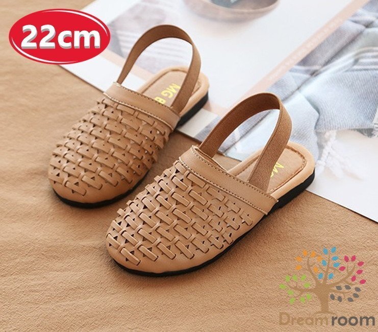 summer メッシュ編み込み スリッポン 【キャメル 22cm】 韓國子供服 キッズ ビーチサンダル 子供用 女の子