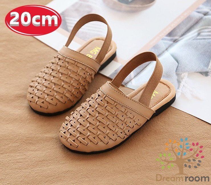 summer メッシュ編み込み スリッポン 【キャメル 20cm】 韓國(guó)子供服 キッズ ビーチサンダル 子供用 女の子