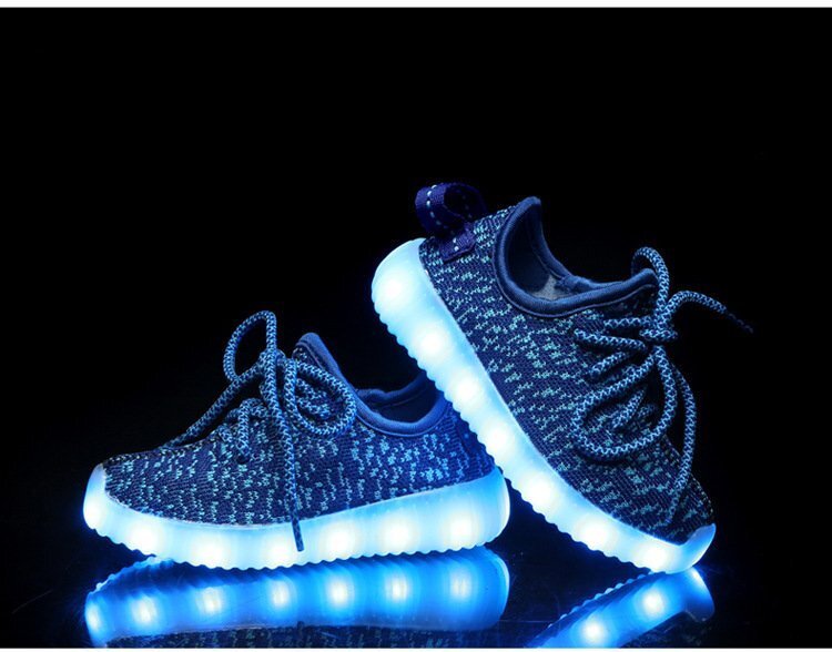 kids 7色に光る☆LED ライトアップ MIXツイードスニーカー 靴紐type 【ブルー 19cm】 韓國(guó)子供服 キッズ シューズ 子供用 男女