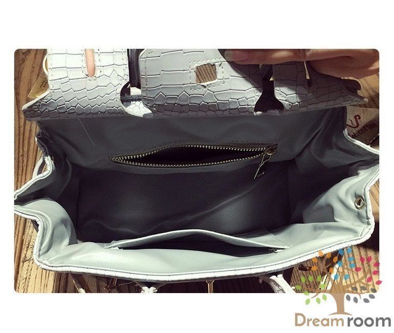 高品質(zhì)PU レザー クロコ型押し 2way ハンドバッグ ショルダー BAG【ブラックL 30cm】 K-103-2