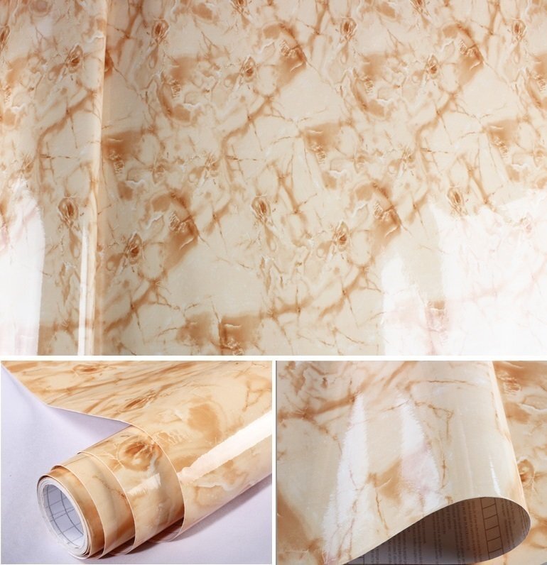 1m売り 大理石調(diào) 【B439 ライトブラウン 茶 61cm×01m 】 壁紙 北歐 インテリア リメイクシール DIY カッティングシート タイル 石