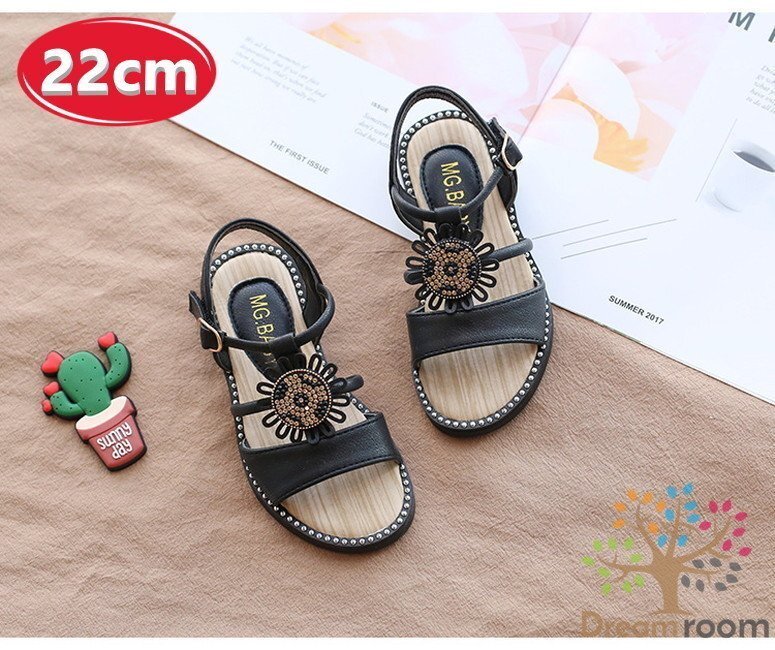 kids バックル リゾートサンダル 【ブラック 22cm】 韓國子供服 キッズ ビーチサンダル 子供用 女の子
