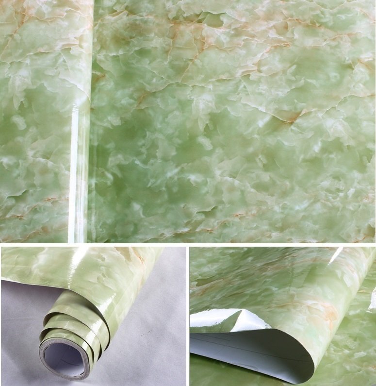 大理石調(diào) 【B430 Green/緑 61cm×30m 】 壁紙 北歐 インテリア リメイクシール DIY カッティングシート 煳付き タイル 石