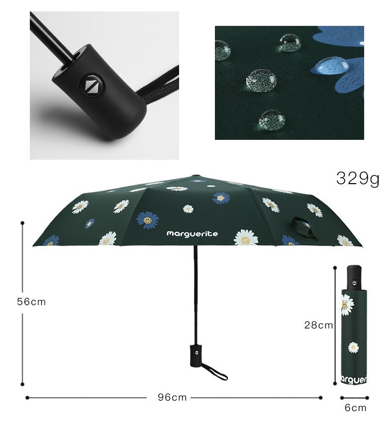 話題の 自動開閉 ワンタッチ 折り畳み傘 フラワー 花柄 【F-345 ブラック】 軽量 晴雨兼用 日傘 雨傘 梅雨