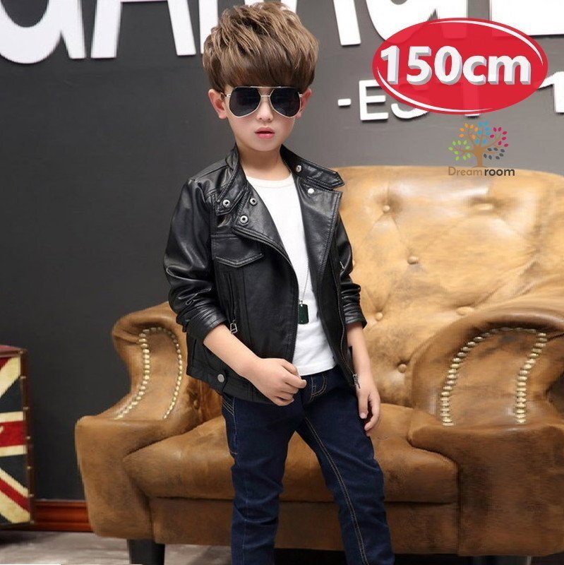 kids boy 2way байкерская куртка [ черный 150cm] Корея ребенок одежда кожа твердый свет внешний K-265