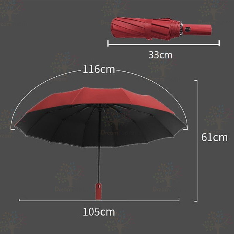 話題の 自動開閉 ワンタッチ 折り畳み傘 大きめ 105cm12本骨 【F-266 レッド】 軽量 晴雨兼用 日傘 雨傘 梅雨 大きいサイズ