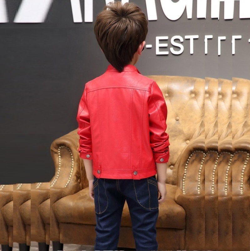 kids boy 2way ライダースジャケット 【レッド 160cm】 韓國子供服 レザー ハード ライトアウター K-265