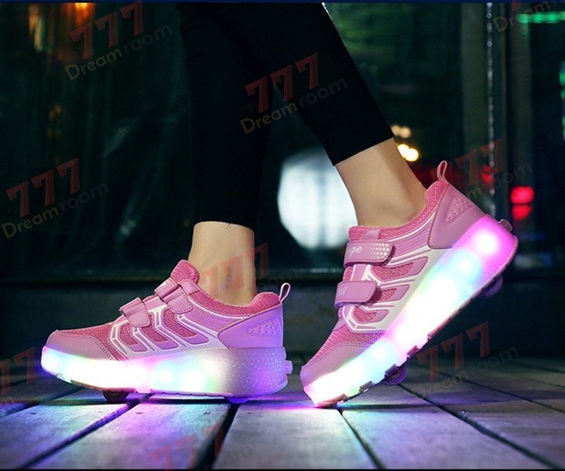 光る☆LED ライトアップスニーカー&ローラーシューズ 一體型 【K-373ピンク 24cm】夜間 スケート靴 反射材 ジョギング 自転車
