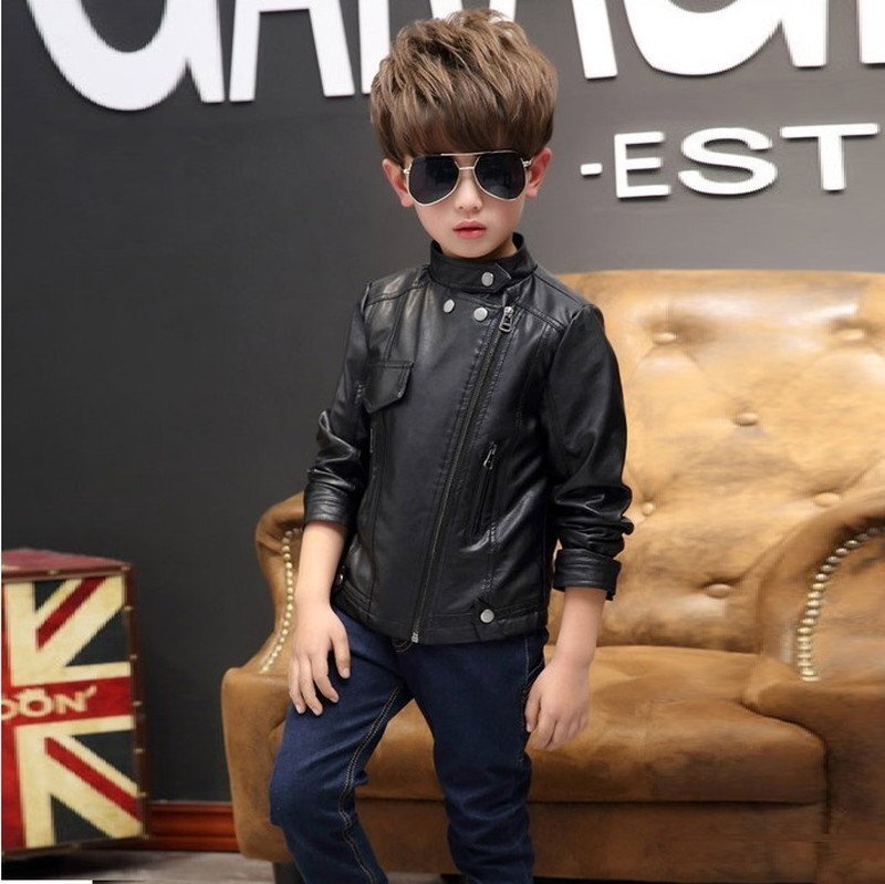 kids boy 2way байкерская куртка [ черный 150cm] Корея ребенок одежда кожа твердый свет внешний K-265