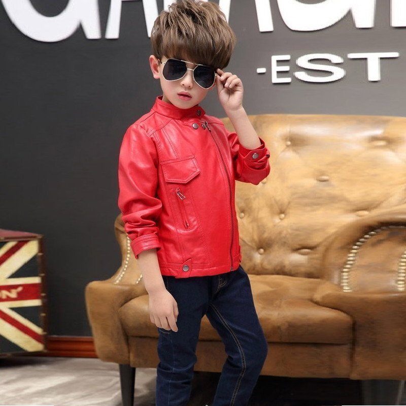 kids boy 2way ライダースジャケット 【レッド 160cm】 韓國子供服 レザー ハード ライトアウター K-265
