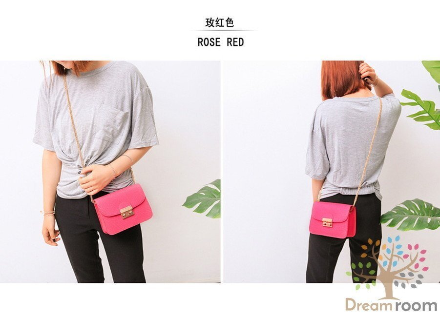 Happycolor レザークラッチバッグ BAG 【ローズ】革 ハンドバッグ ショルダー チェーン 海外セレブ K-069-7