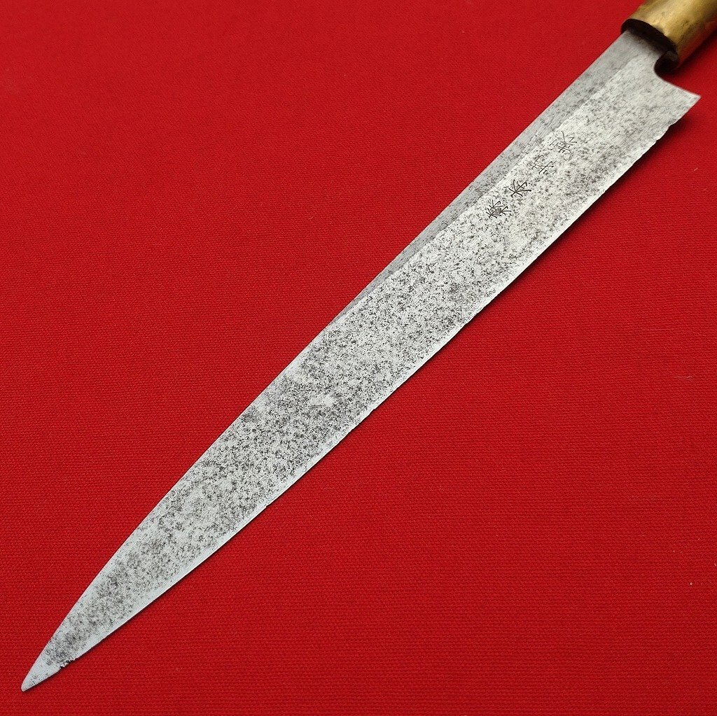 刺身包丁 森本特撰 正鋼鍛錬 刃長約205㎜ 峰厚約3㎜ 和包丁 片刃 柳刃包丁 正夫 庖丁 刃物 日本制 反り有 【2361】