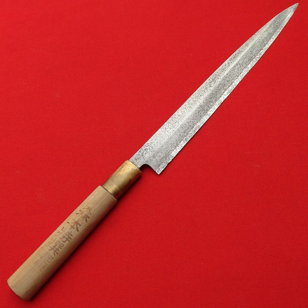 刺身包丁 森本特撰 正鋼鍛錬 刃長約205㎜ 峰厚約3㎜ 和包丁 片刃 柳刃包丁 正夫 庖丁 刃物 日本制 反り有 【2361】