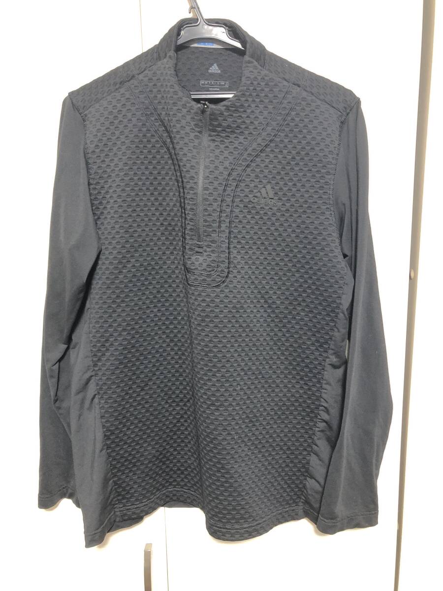 ADIDAS アディダス 長袖 ハーフジップ ロングスリーブ 黒 Oサイズ(USED) ～アウトドア、各種スポーツ、部活、ジム、トレーニング～_画像1