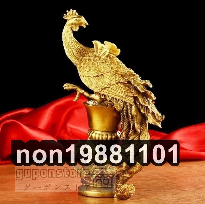 極美品 純銅 鳳凰 金色 室內(nèi)裝飾 オフィス裝飾置物