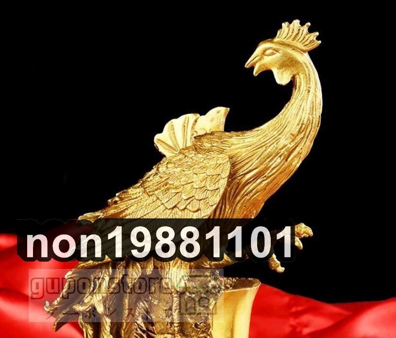 極美品 純銅 鳳凰 金色 室內(nèi)裝飾 オフィス裝飾置物