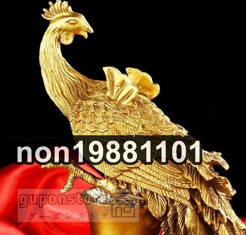 極美品 純銅 鳳凰 金色 室內(nèi)裝飾 オフィス裝飾置物