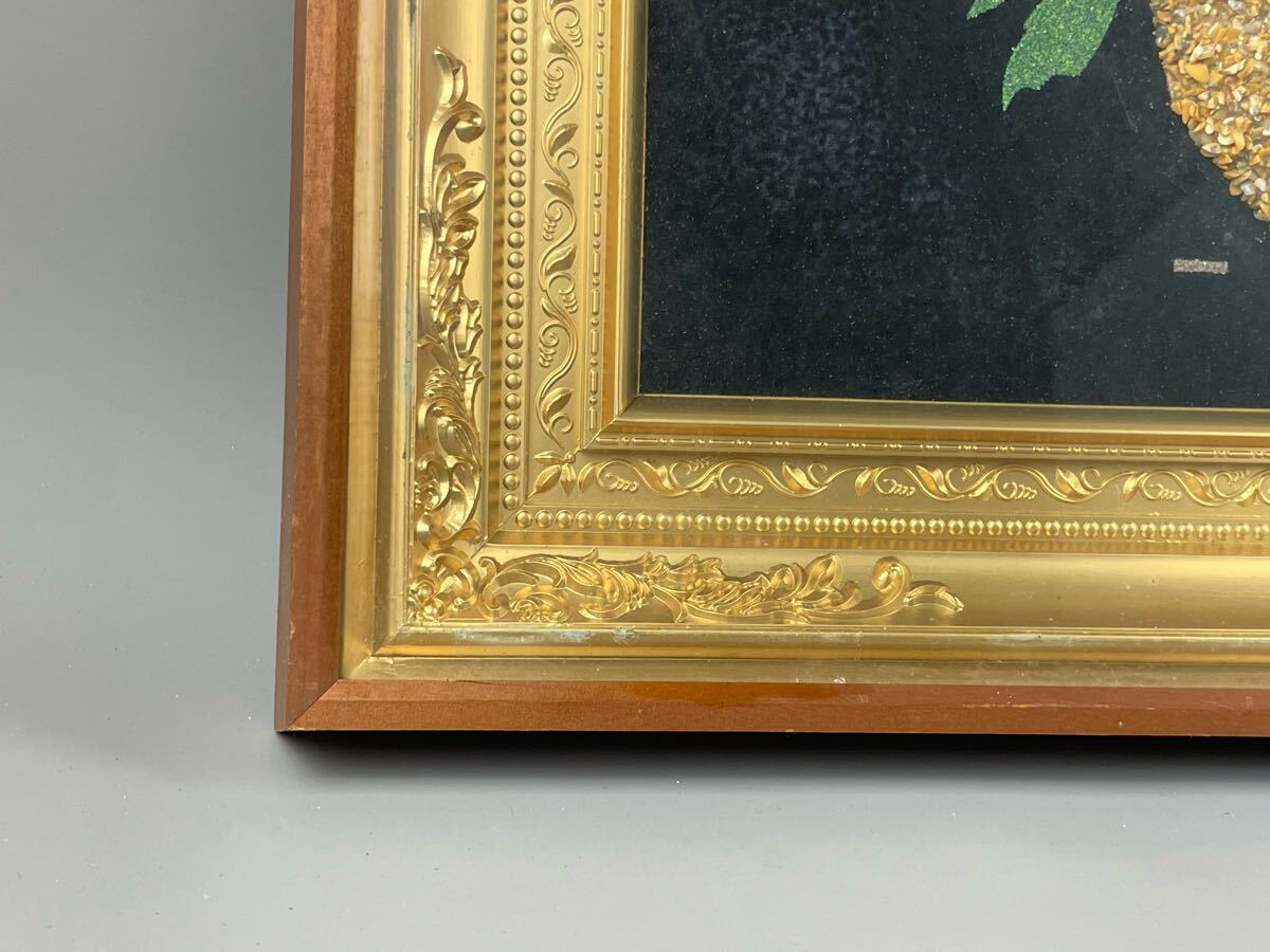 数量限定セール  昭和レトロ インテリア 花柄 花束 宝石画 貴石画 石細工 額装 絵画